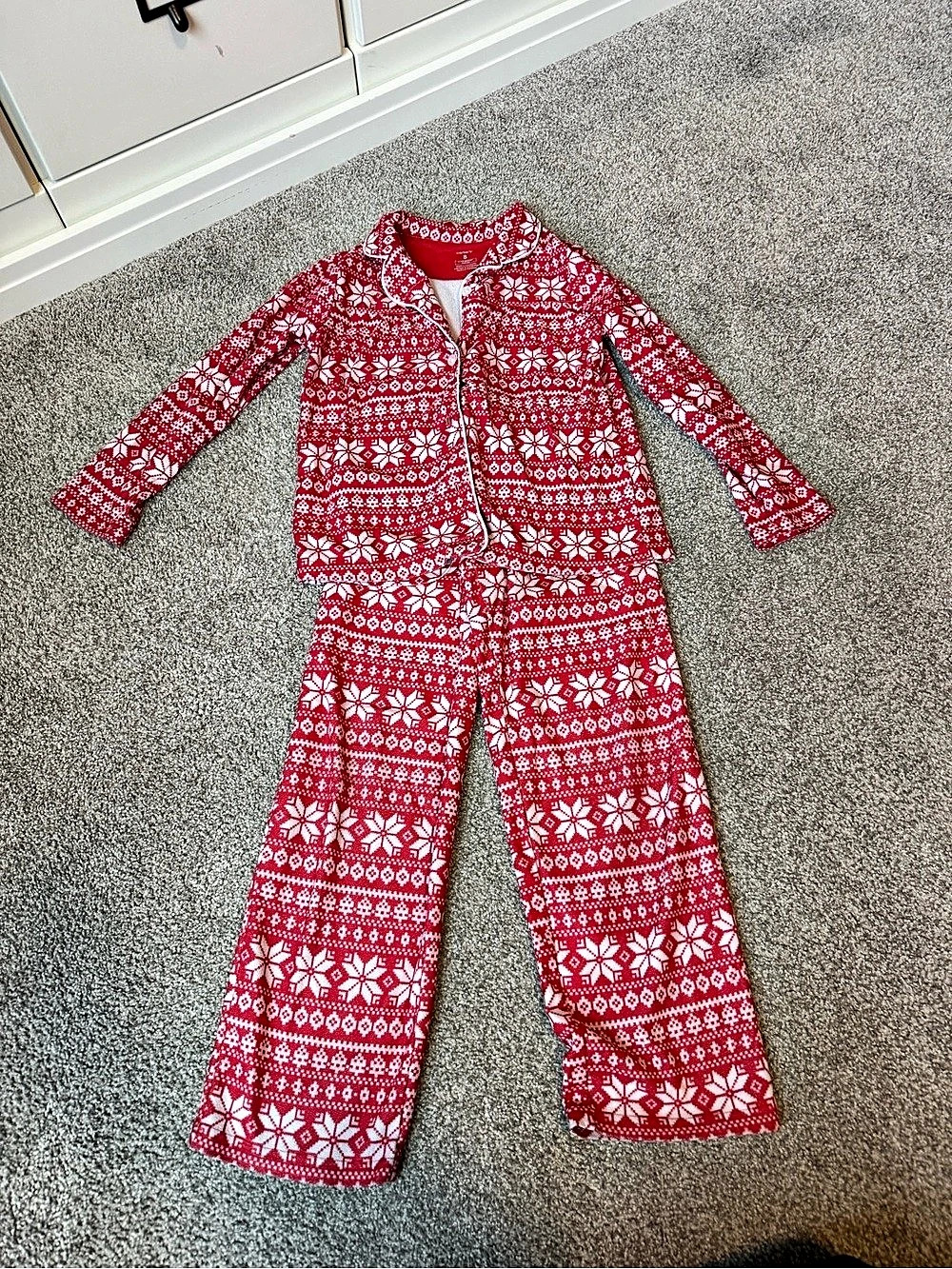 Carter's Fair Isle Fleece Holiday Pajama Set Red & White Girls 8